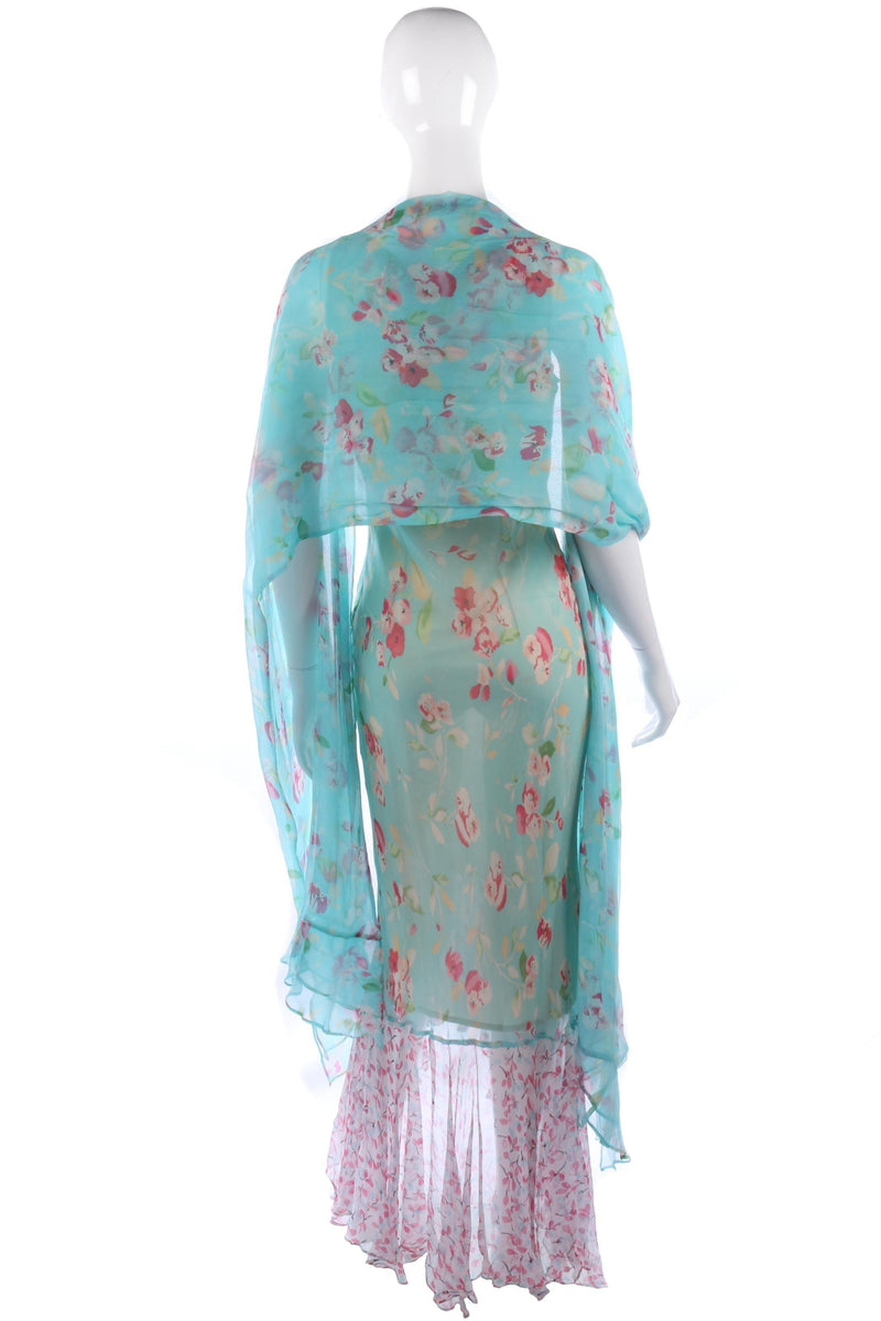 Amazing long silk chiffon dress with matching blue stole - Ava & Iva