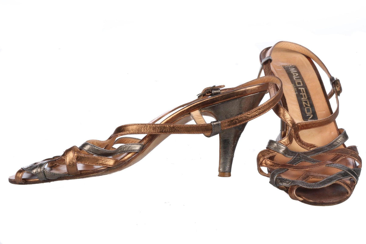 Maud Frizon Vintage Slingbacks Bronze and Silver Leather Shoes Size 37 1/2. - Ava & Iva