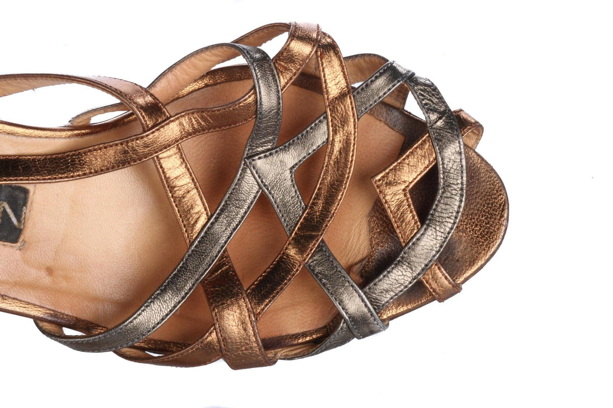 Maud Frizon Vintage Slingbacks Bronze and Silver Leather Shoes Size 37 1/2. - Ava & Iva