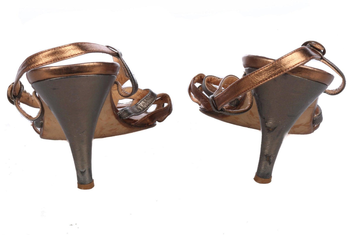 Maud Frizon Vintage Slingbacks Bronze and Silver Leather Shoes Size 37 1/2. - Ava & Iva