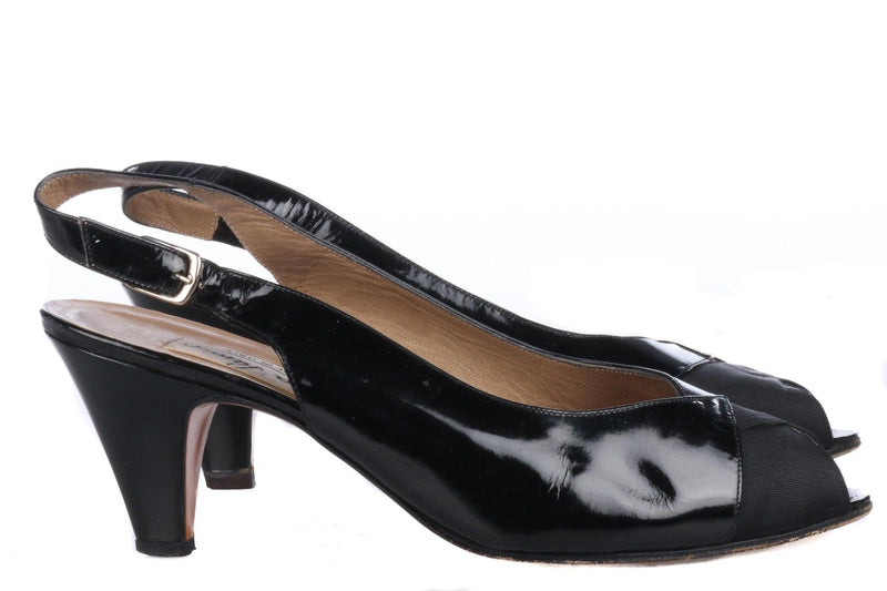 Savour (?) Italian Patent Leather Peep ToeSling Back Shoes Size 37 1/2 - Ava & Iva