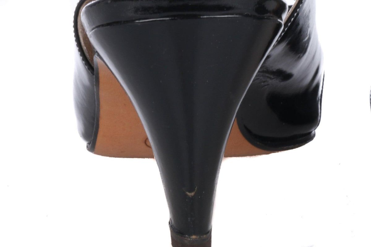 Savour (?) Italian Patent Leather Peep ToeSling Back Shoes Size 37 1/2 - Ava & Iva