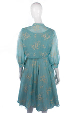 Peter Robinson Vintage Pale Blue Floral Dress and Jacket UK 12/14 - Ava & Iva