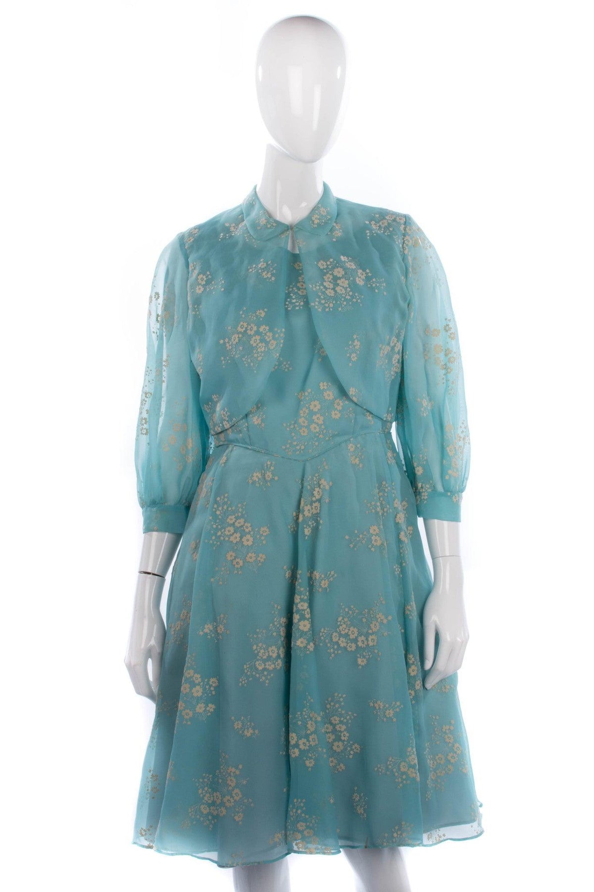 Peter Robinson Vintage Pale Blue Floral Dress and Jacket UK 12/14 - Ava & Iva