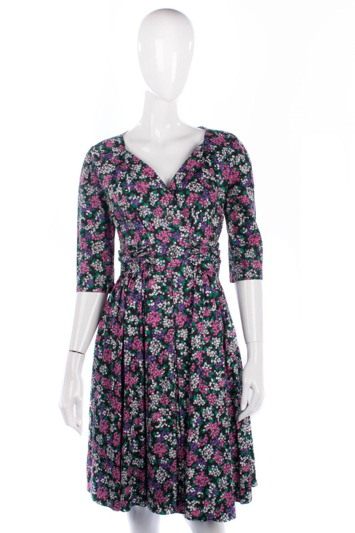 Fred Howard Vintage Dress Cotton Floral with Diamante Buttons UK Size 10/12 - Ava & Iva