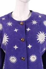 Vintage 1980's bomber Jacket purple suede with silver appliqué detail