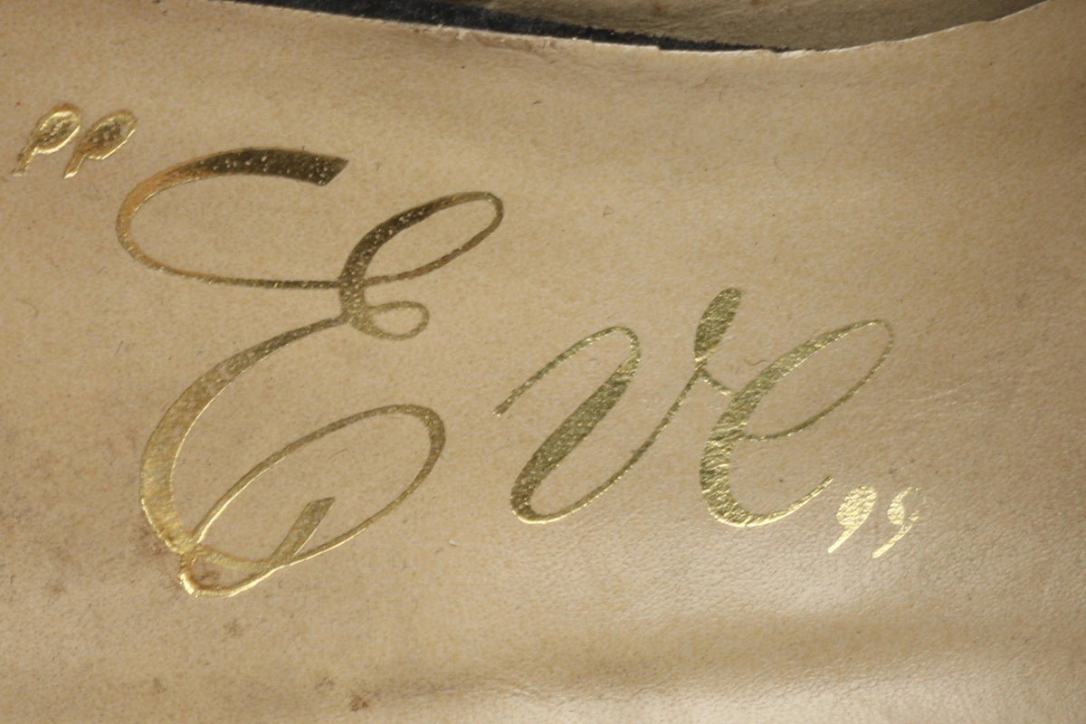 Eve Italian Vintage 1950/60's Black Suede and Gold Leather Slingback Heels Size 35 1/2 (UK 3) - Ava & Iva