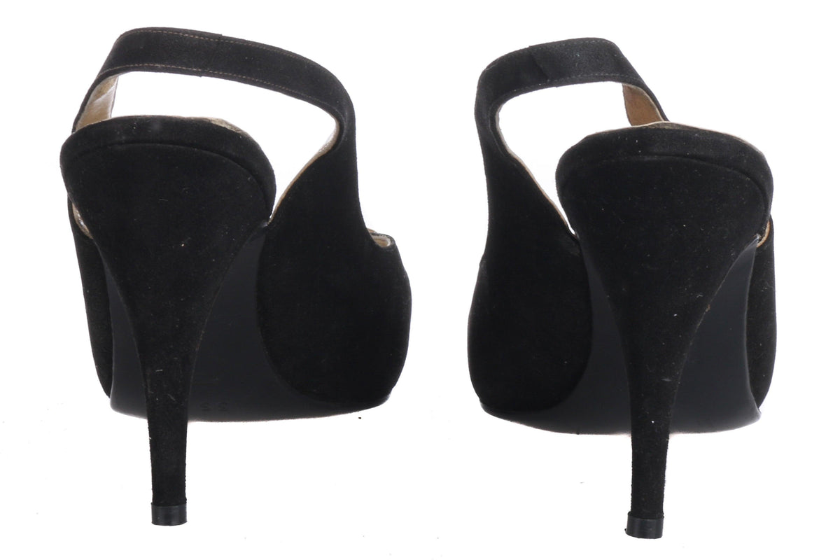 Eve Italian Vintage 1950/60's Black Suede and Gold Leather Slingback Heels Size 35 1/2 (UK 3) - Ava & Iva