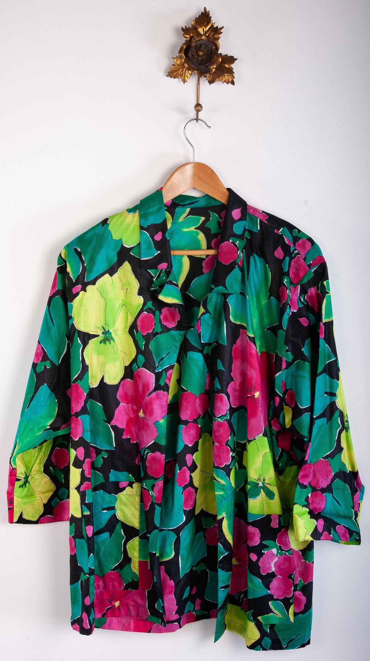 Jaeger Lightweight Jacket 100% Cotton Multicoloured Flower Design Size Large - Ava & Iva