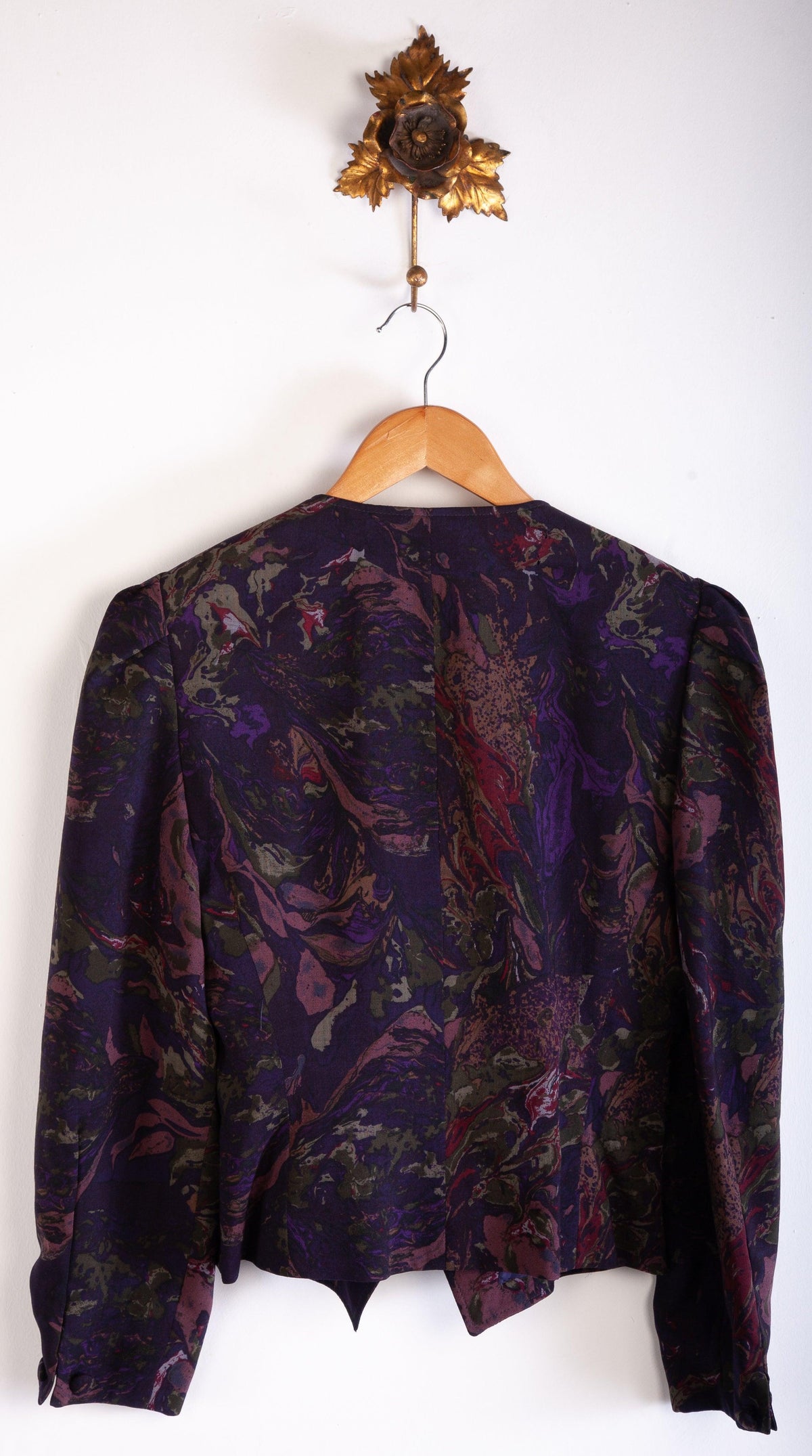 Jaeger Jacket Floral Design Blue and Purple 100% Wool. Size 8 - Ava & Iva