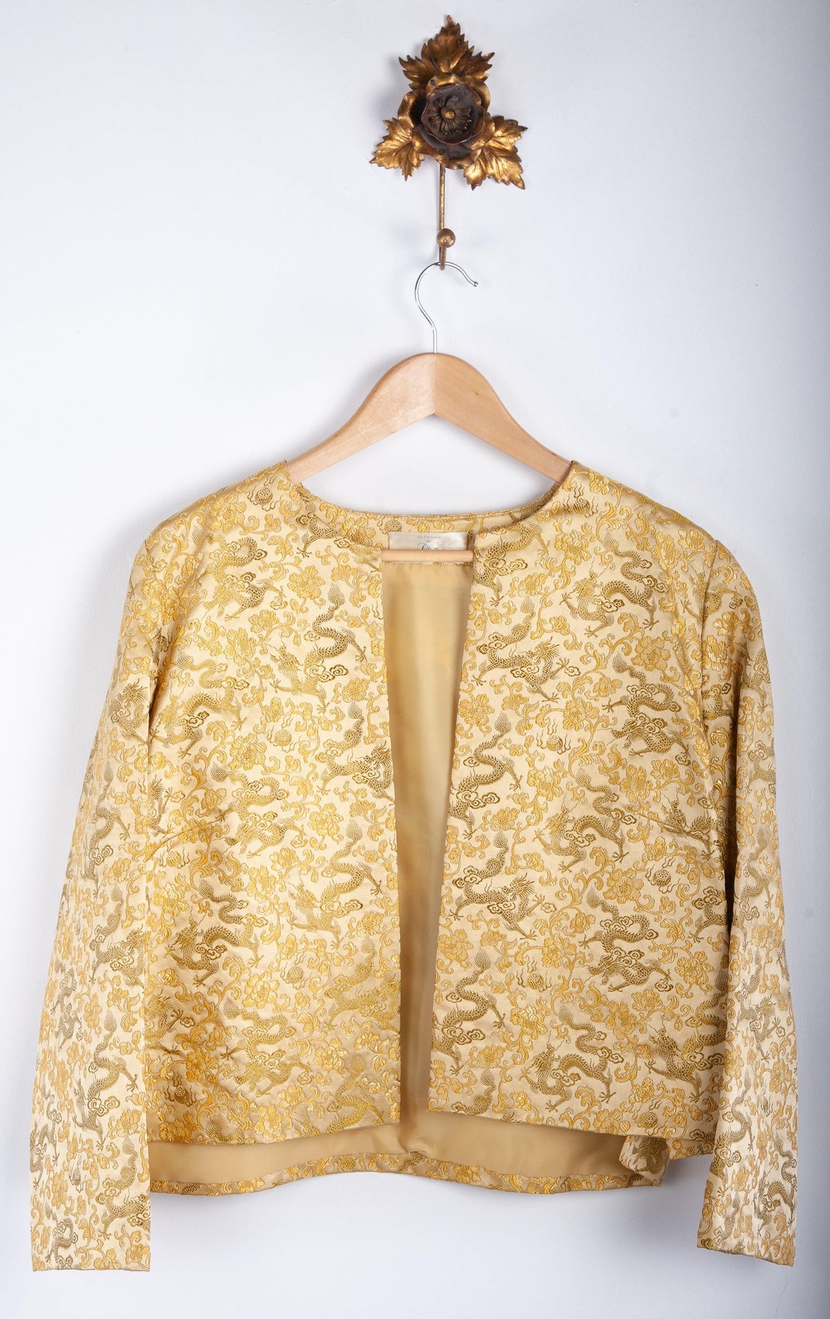 Olivia Designer Dressmaker Gold Chinese Silk Dragon Print Jacket - Ava & Iva