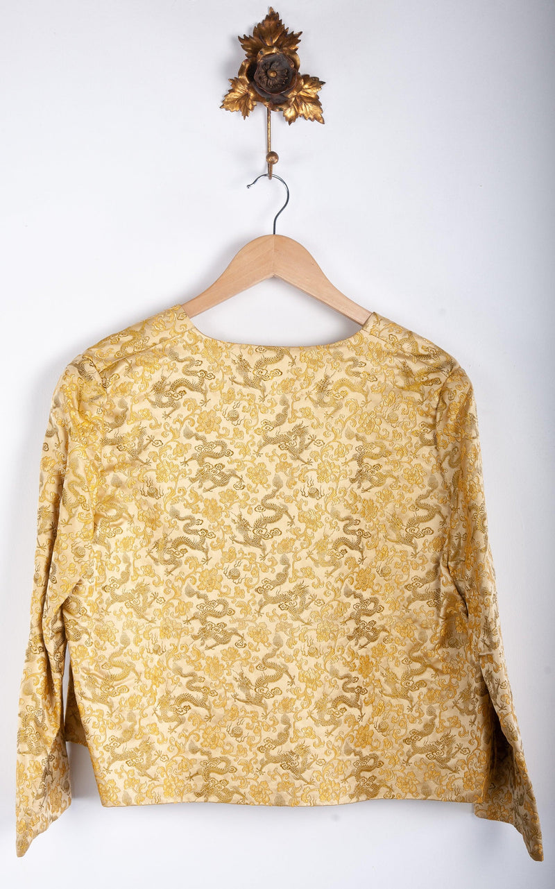 Olivia Designer Dressmaker Gold Chinese Silk Dragon Print Jacket - Ava & Iva
