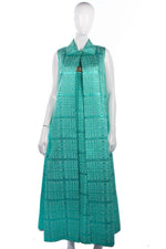 1950's Full Length Dress & Cape Metallic Green Brocade Size M - Ava & Iva