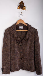 Moschino Cheap and Chic Brown Wool and Silk Mix Jacket Brown with Ruffles Size 14 - Ava & Iva
