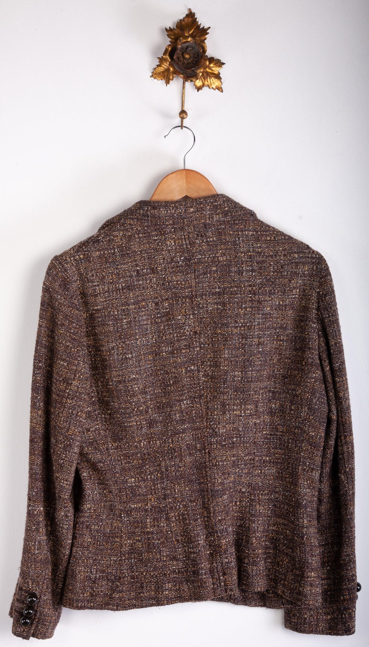 Moschino Cheap and Chic Brown Wool and Silk Mix Jacket Brown with Ruffles Size 14 - Ava & Iva