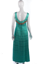 1950's Full Length Dress & Cape Metallic Green Brocade Size M - Ava & Iva