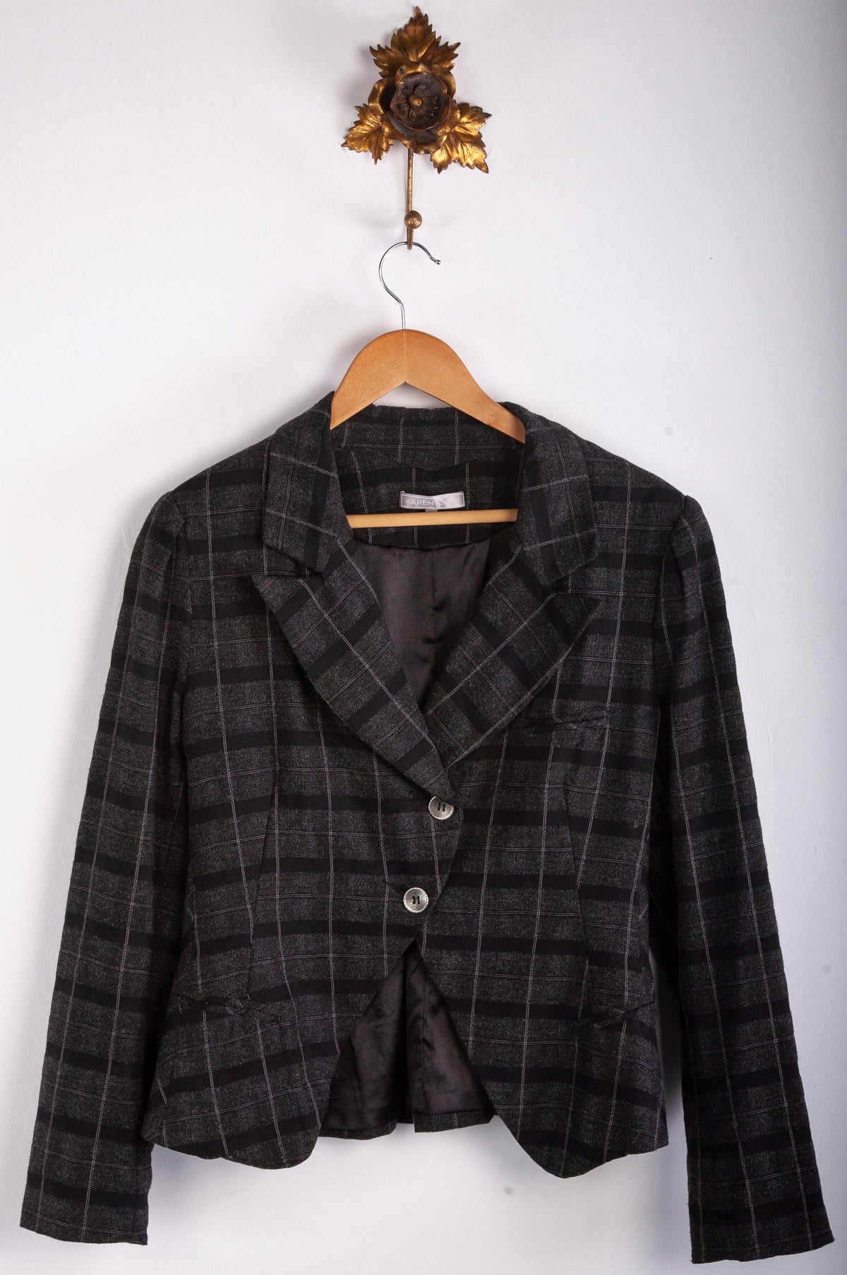 Karen Cole Wool Mix Jacket Grey and Black Check Size M - Ava & Iva