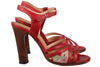 Marc Jacobs Red Leather Heeled Sandal Open Toe and Ankle Strap with Floral Details size 39 - Ava & Iva