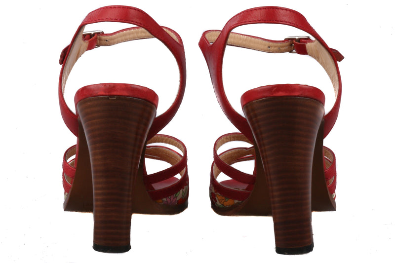 Marc Jacobs Red Leather Heeled Sandal Open Toe and Ankle Strap with Floral Details size 39 - Ava & Iva