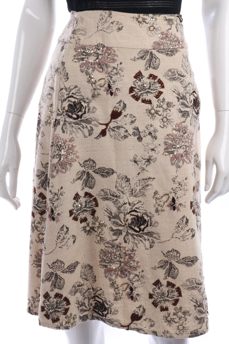 Embroidered skirt cream and black floral with embroidery size 8 - Ava & Iva