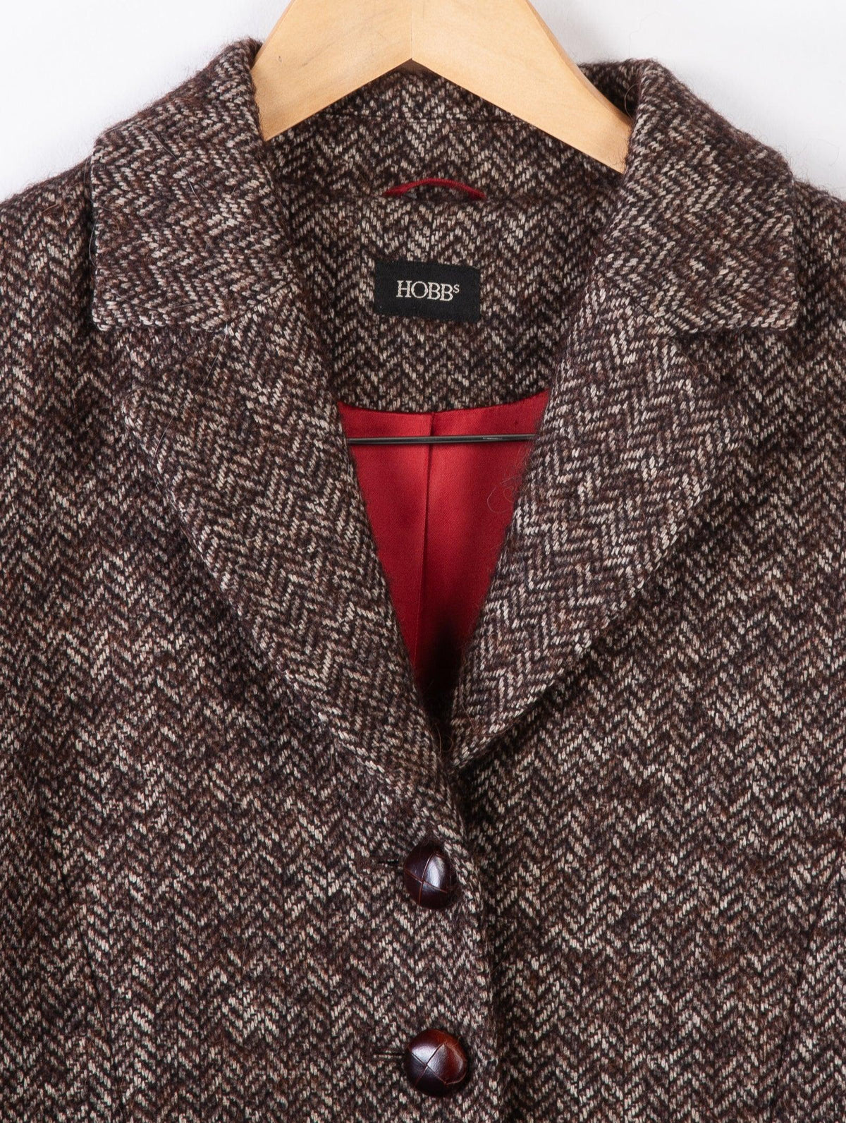 Hobbs Single Breasted Jacket Brown Herringbone Wool Mix UK size 8 - Ava & Iva