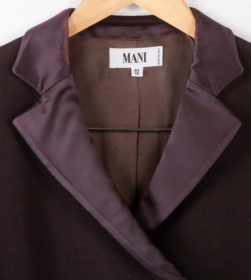Mani Single Breasted Jacket with Satin Collar Brown Size 10 - Ava & Iva