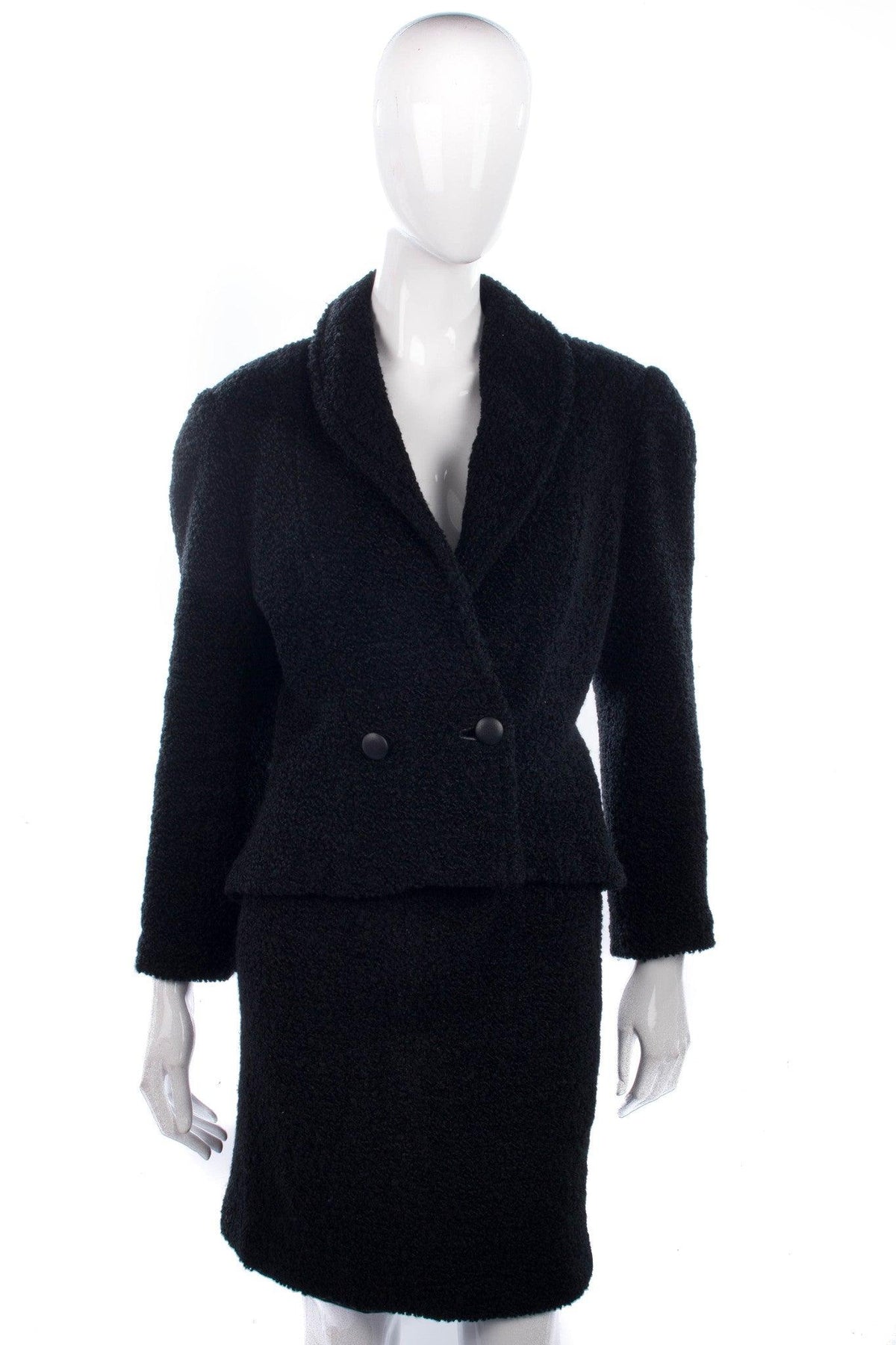 Fantasia Skirt Suit Vintage Wool Black Fully Lined UK Size 12 - Ava & Iva