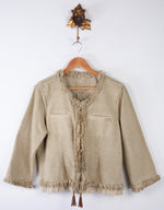 10 Feet Fringed Jacket Khaki 100% cotton  Size (M/L) - Ava & Iva