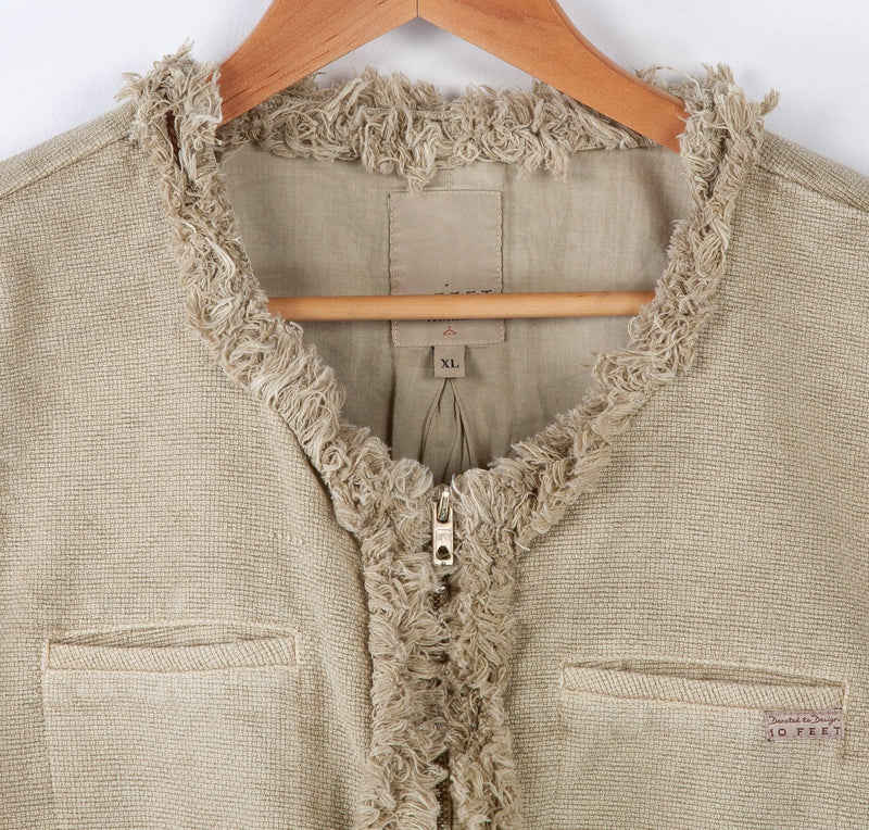 10 Feet Fringed Jacket Khaki 100% cotton  Size (M/L) - Ava & Iva