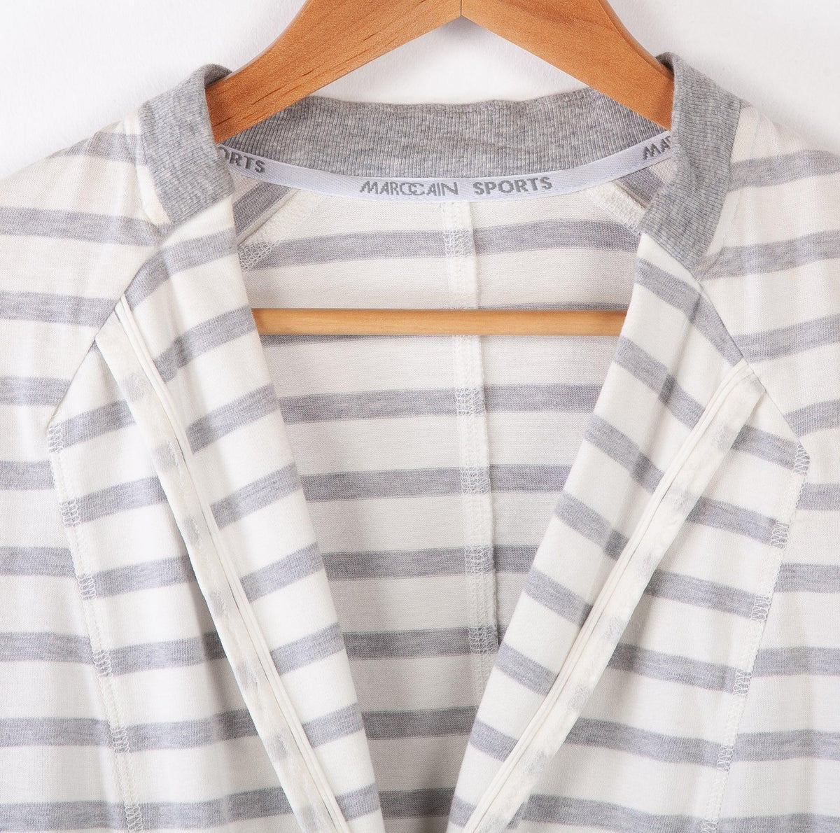 Marc Cain Sports Cotton Blazer Cardigan with Pockets White and Grey Stripes UK10 - Ava & Iva