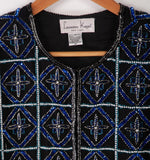 Laurence Kazar Beaded Jacket Black with Blue beading 100% Silk Size M - Ava & Iva