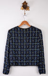 Laurence Kazar Beaded Jacket Black with Blue beading 100% Silk Size M - Ava & Iva