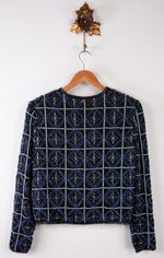 Laurence Kazar Beaded Jacket Black with Blue beading 100% Silk Size M - Ava & Iva