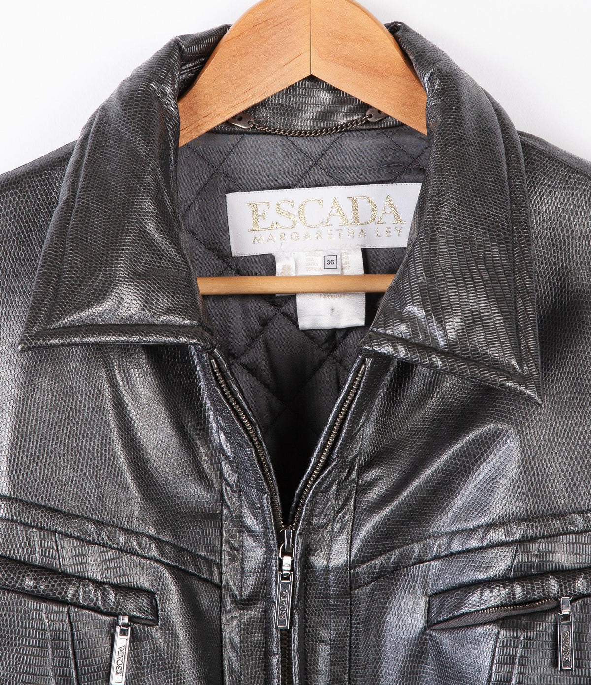 Escada Margaretha Ley Metallic Brown Faux Snake Quilted Longline Jacket Eur36 UK8 - Ava & Iva