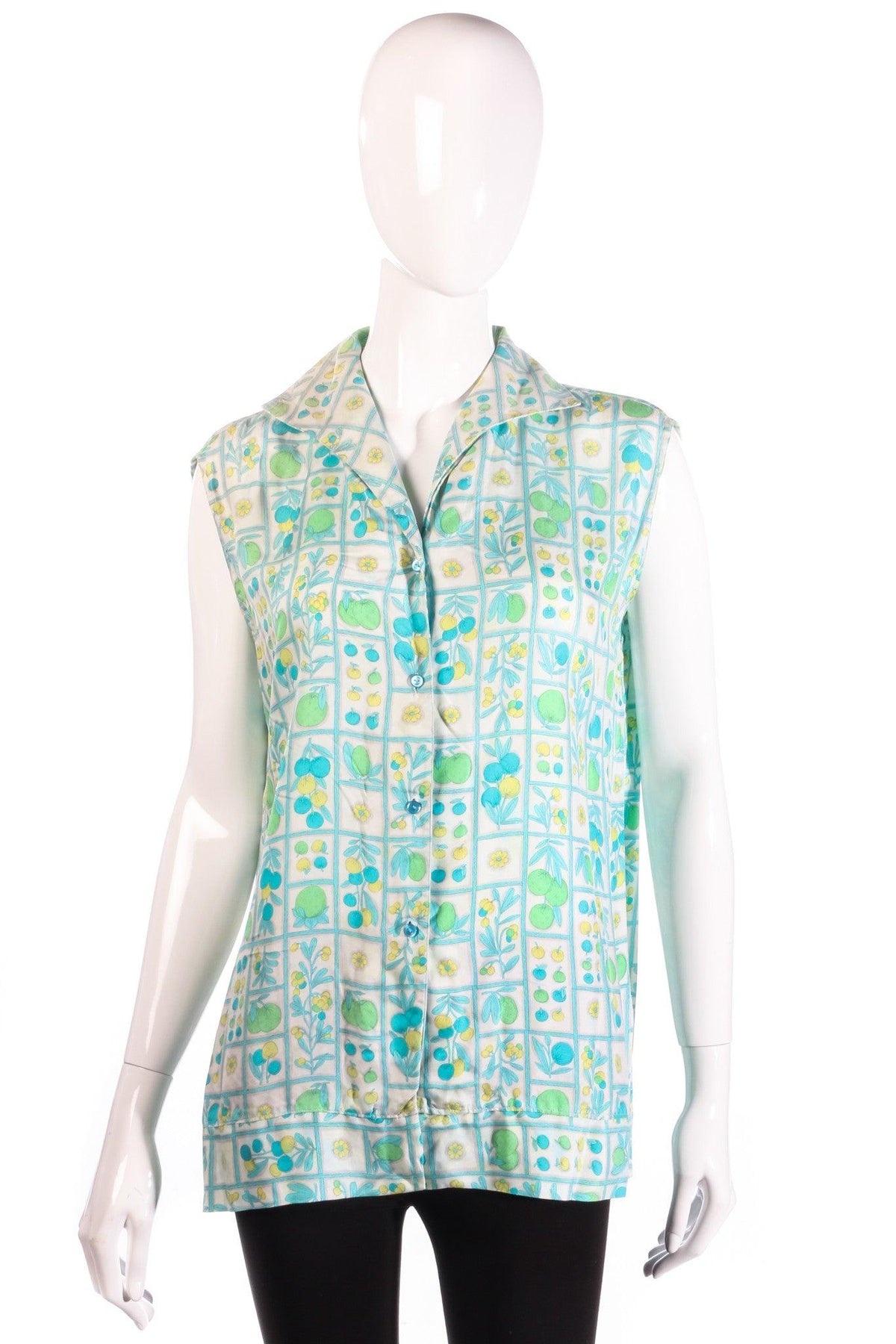 Harrods green floral sleeveless blouse