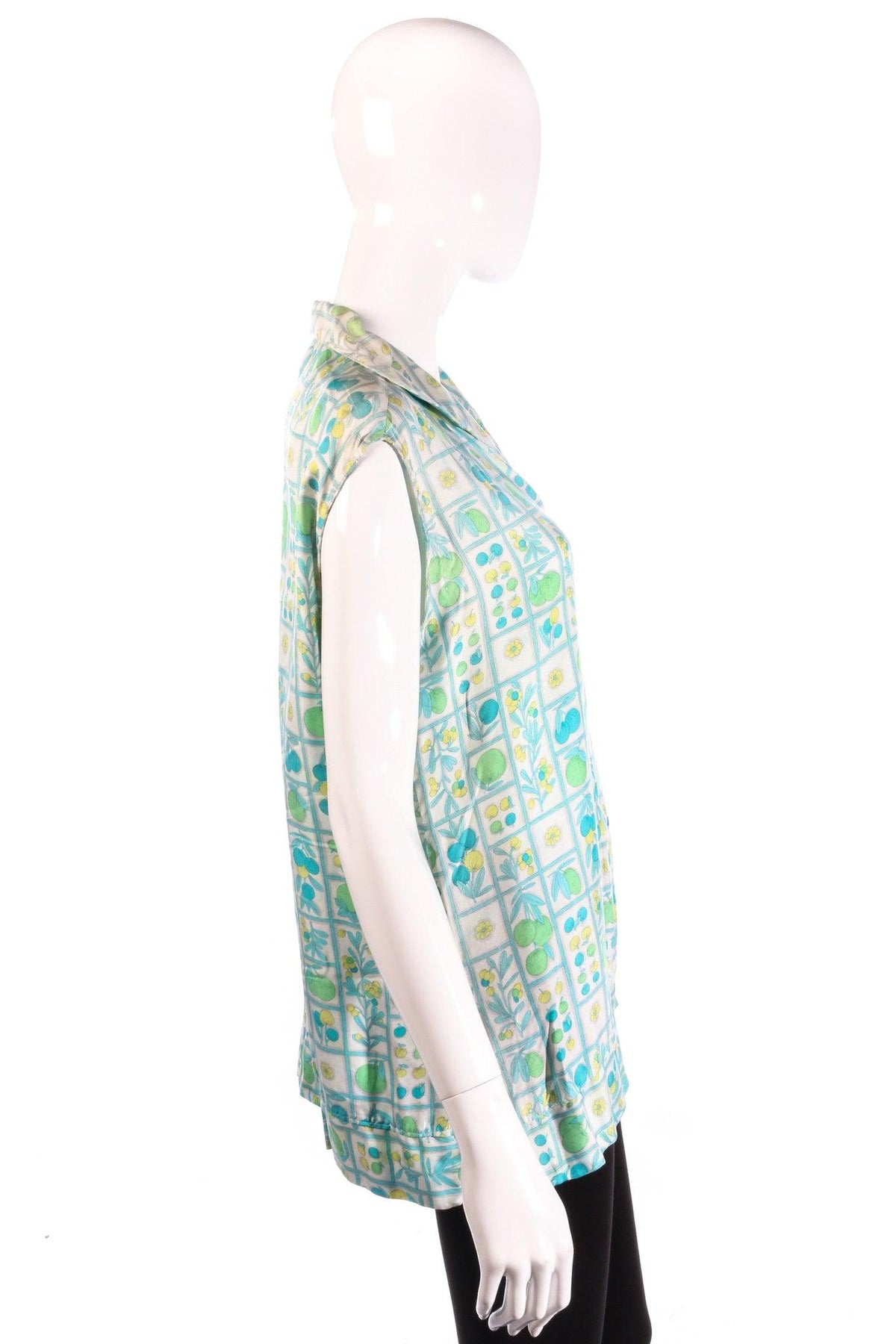 Harrods green floral sleeveless blouse side