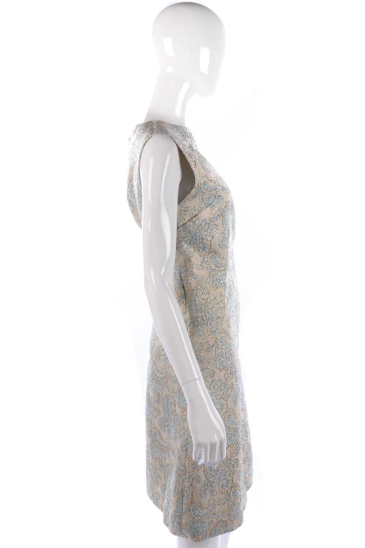 Beautiful 1960's gold and blue embroidered shift dress size M - Ava & Iva