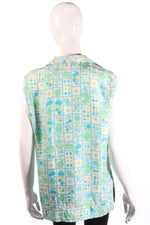 Harrods green floral sleeveless blouse back