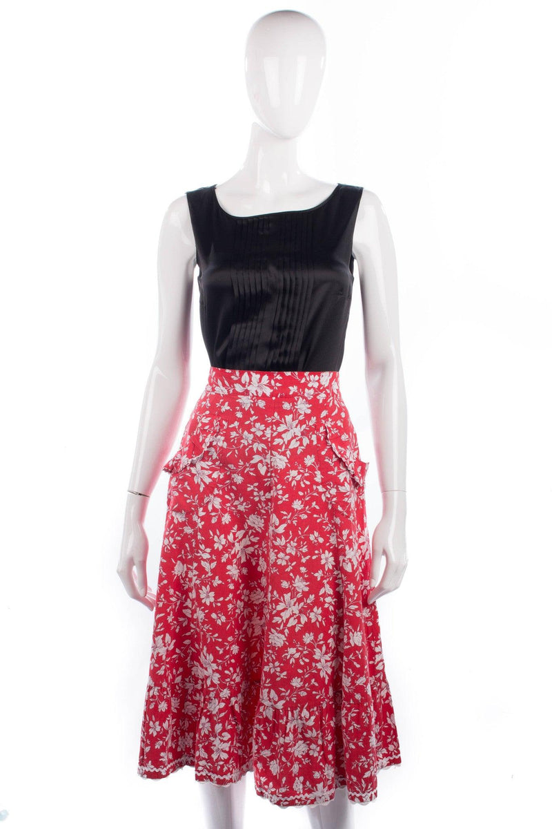 Exclusive Fashion Vintage Skirt Cotton Red Floral with Pockets UK10/12 - Ava & Iva