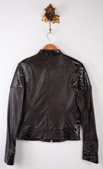 Miss Sixty Brown Biker Style Leather Jacket with Patent Accents Size M (UK 10) - Ava & Iva