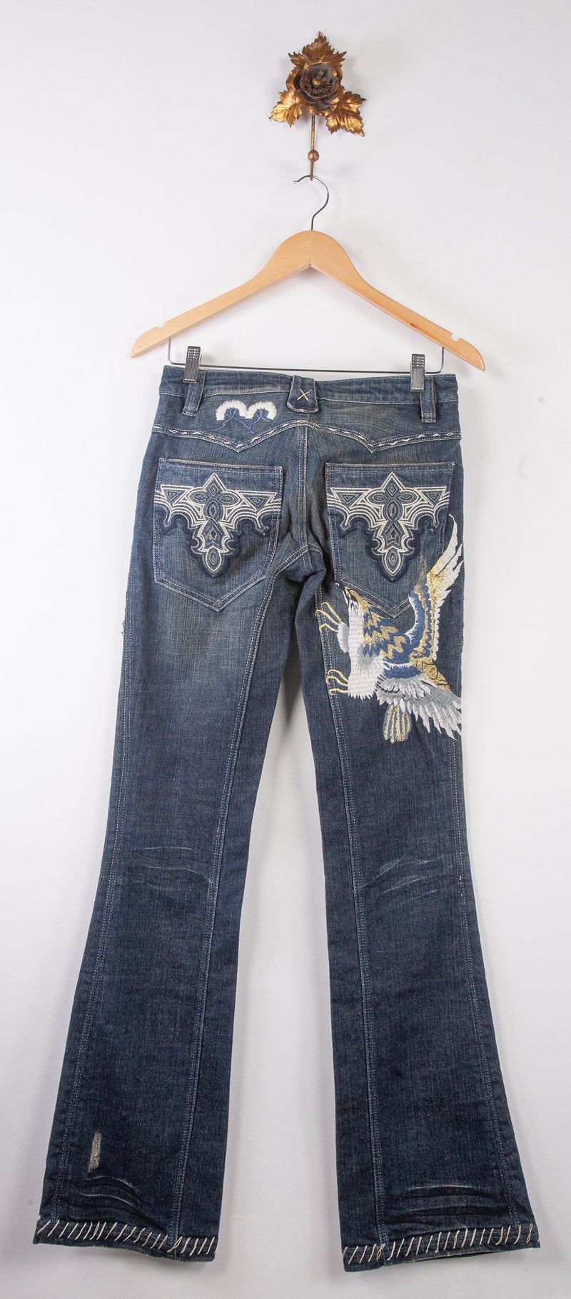 Antik Denim Jeans Flowers, Eagle and Tribal Embroidered with Tags Size 26 - Ava & Iva