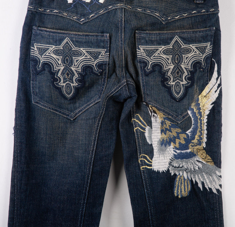 Antik Denim Jeans Flowers, Eagle and Tribal Embroidered with Tags Size 26 - Ava & Iva