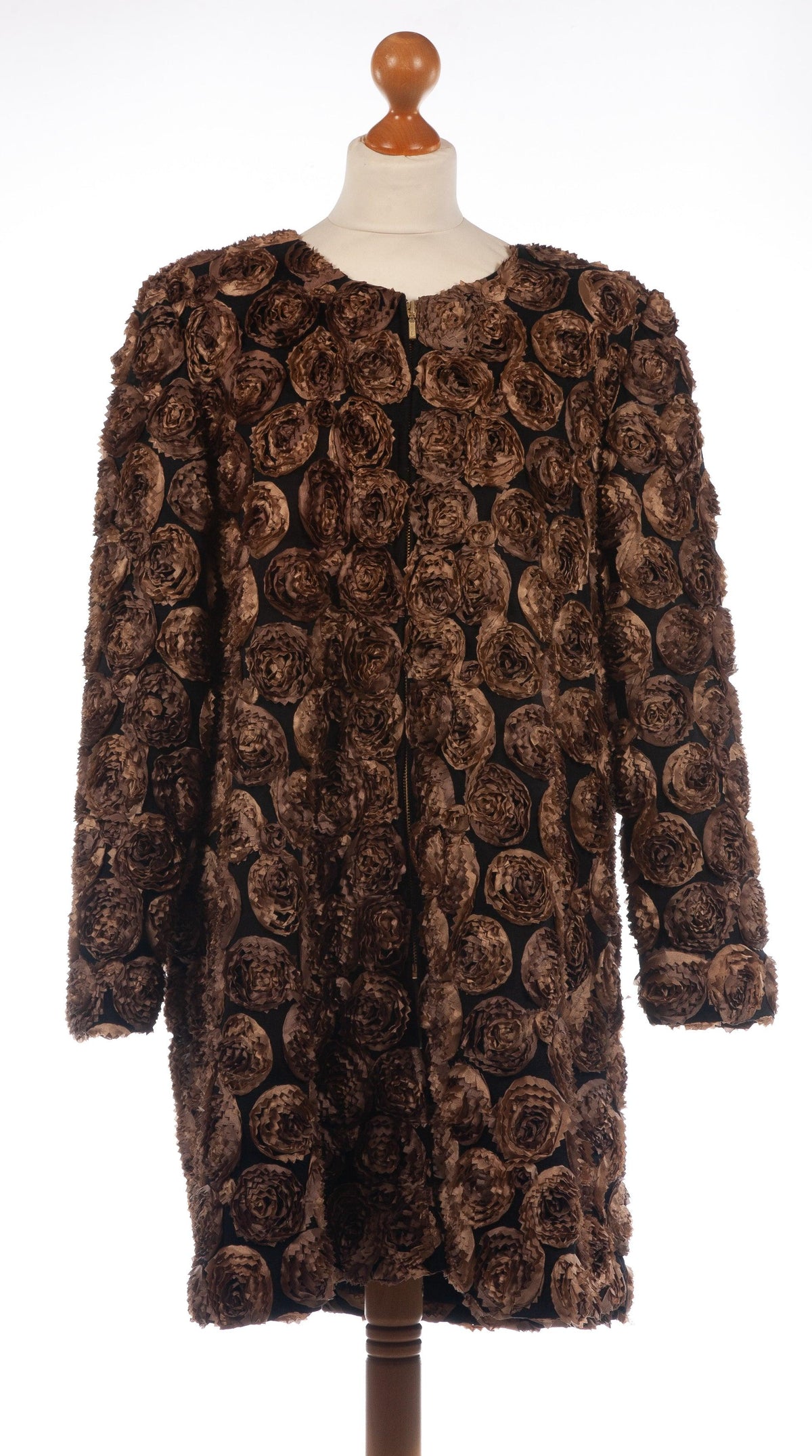 B.S.T. Tailors Kuwait Evening Coat Black with Bronze Flowers UK 18 - Ava & Iva