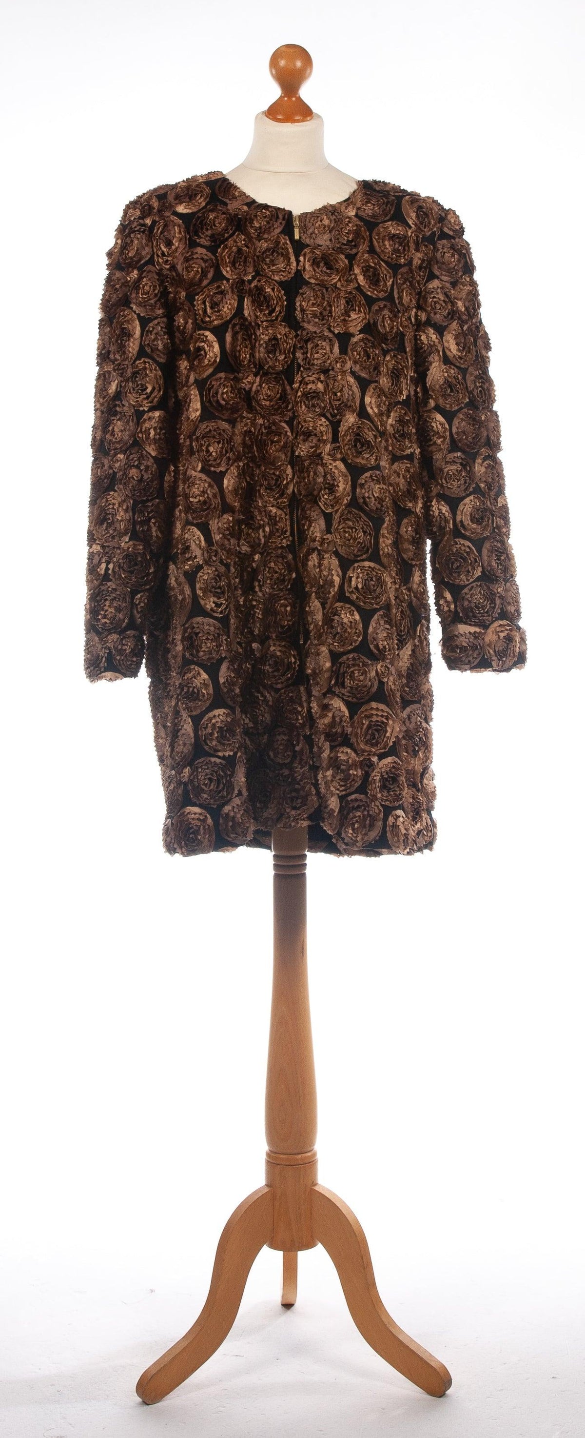 B.S.T. Tailors Kuwait Evening Coat Black with Bronze Flowers UK 18 - Ava & Iva