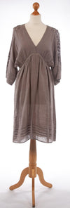 Jigsaw 100% Linen Dress with Lace Panels Stone Brown Colour Size M (UK 12) - Ava & Iva