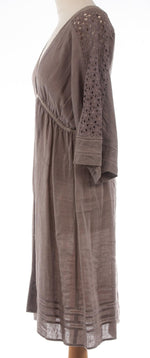 Jigsaw 100% Linen Dress with Lace Panels Stone Brown Colour Size M (UK 12) - Ava & Iva