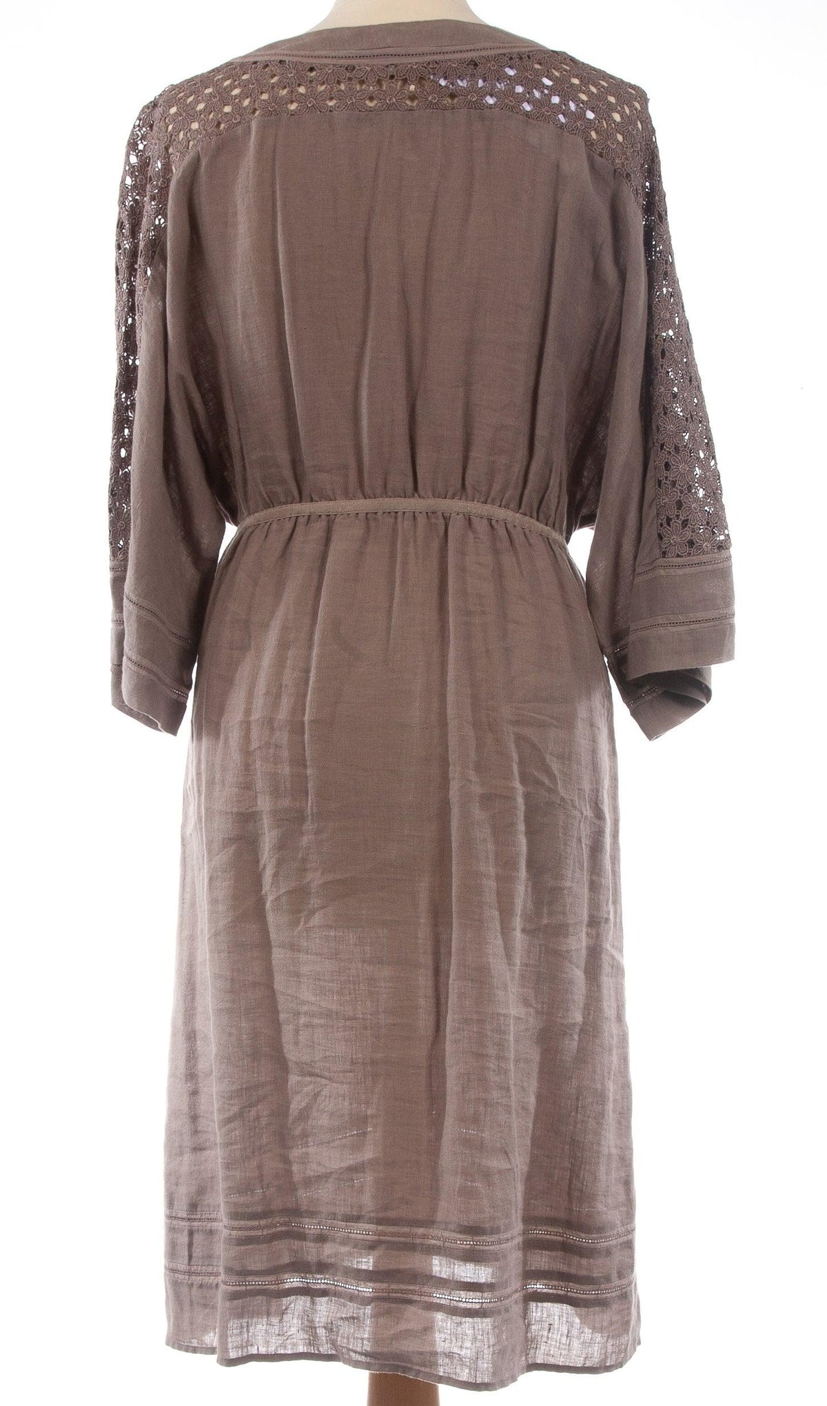 Jigsaw 100% Linen Dress with Lace Panels Stone Brown Colour Size M (UK 12) - Ava & Iva