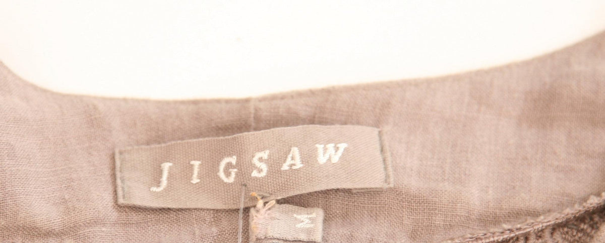 Jigsaw 100% Linen Dress with Lace Panels Stone Brown Colour Size M (UK 12) - Ava & Iva