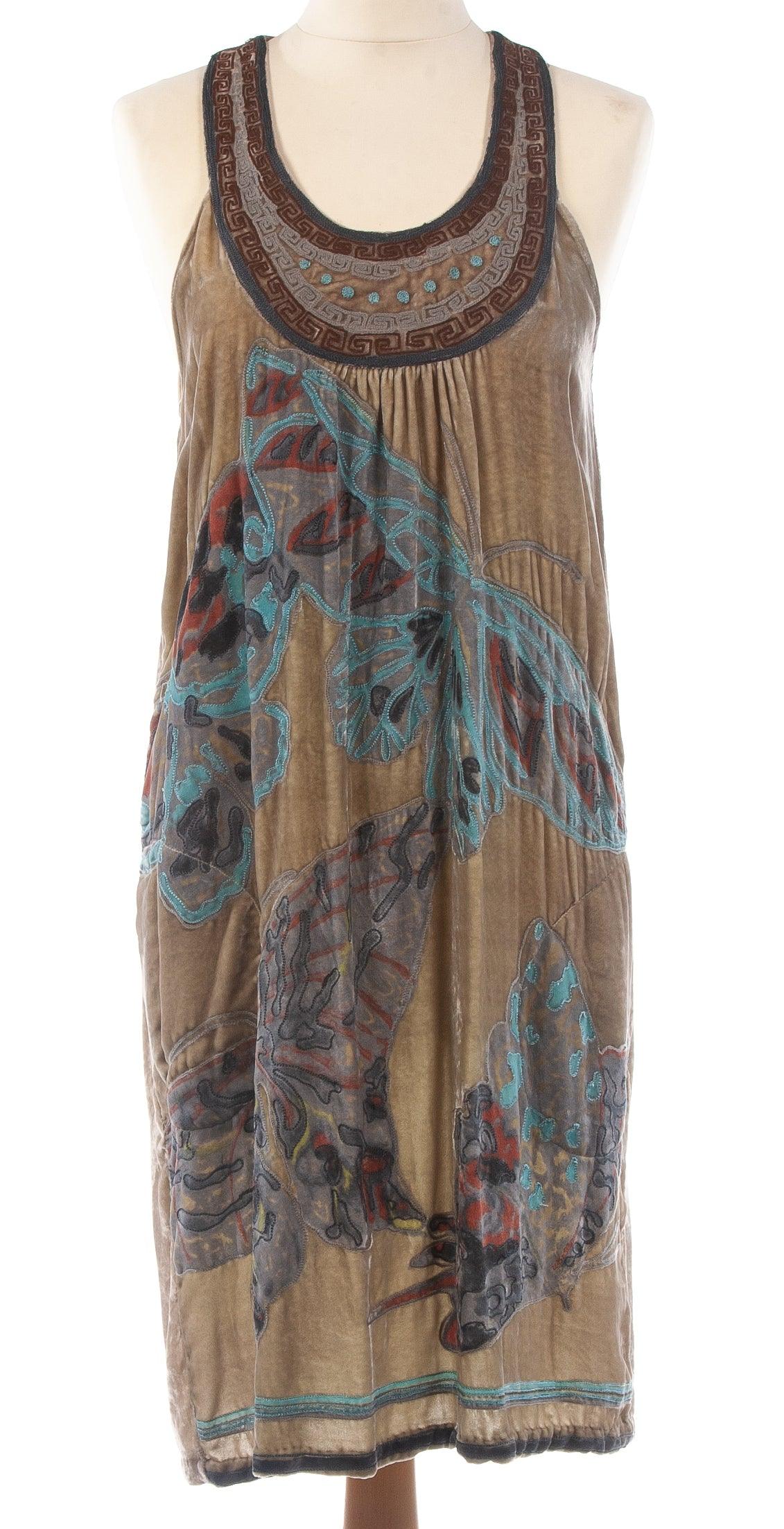 Conditions Apply Embroidered Butterflies Velvet Dress Moss Green est UK 8 - Ava & Iva