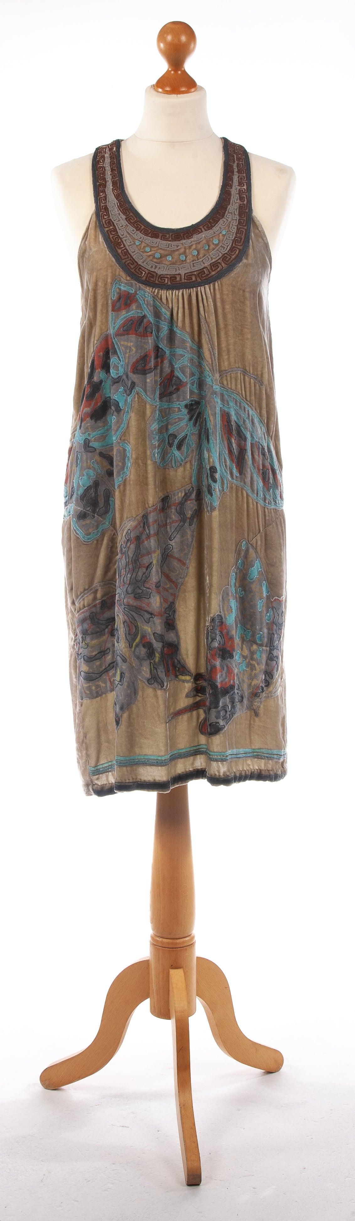 Conditions Apply Embroidered Butterflies Velvet Dress Moss Green est UK 8 - Ava & Iva